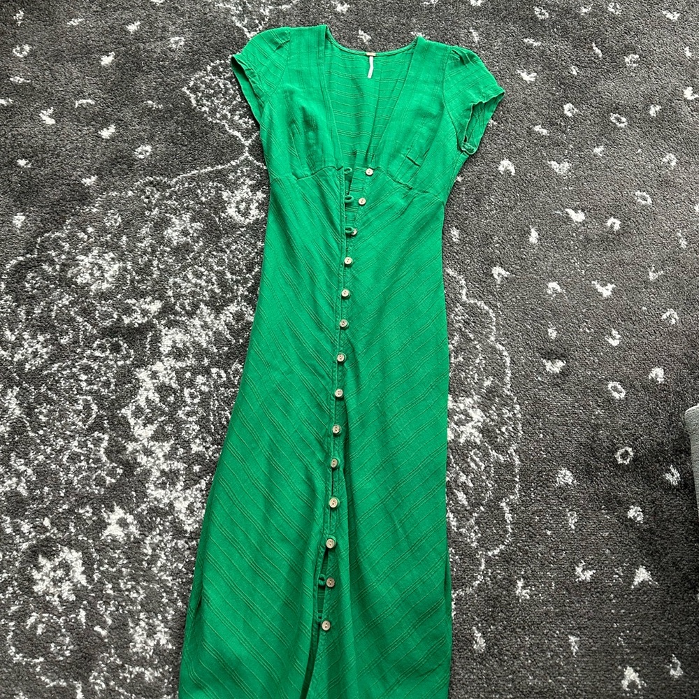 Free People Linen Green Button-Down Dress